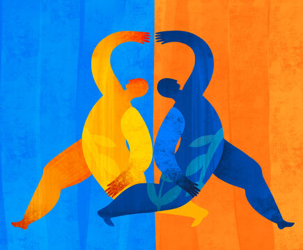 Embracing unity through movement in vibrant colors