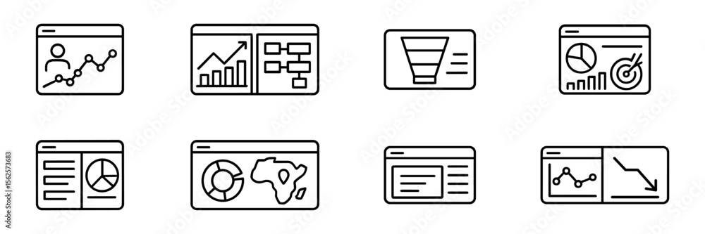 Poster Analytics dashboard line icon set. data visualization, chart icons collection