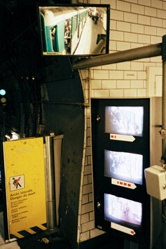 Subway Station Monitor mirror and Safety Sign by train driver POV