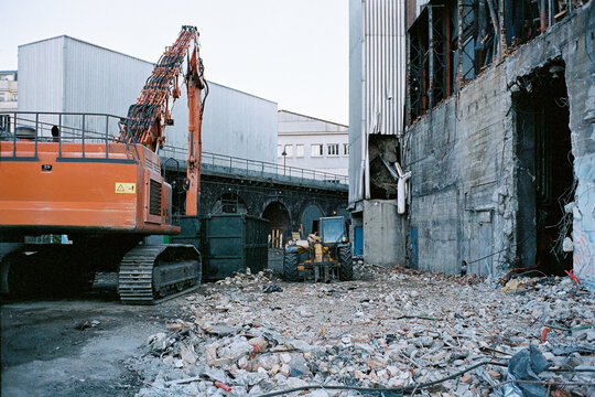 Heavy Machinery at Urban Construction Site 