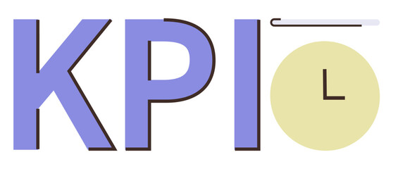 Large KPI text with a clock icon forming the I letter, signifying time management, performance measurement, and goal tracking. Ideal for productivity, strategy, analytics, planning, efficiency