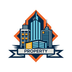 Stylish urban property icon with modern initials, real estate logo design, city housing symbol, minimalist architecture, sleek branding vector