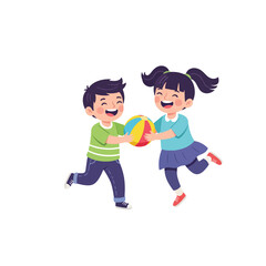 Happy children joyfully playing together, exchanging a colorful beach ball.