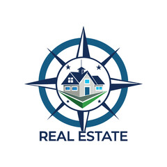 Modern Real Estate Logo with Compass and House Icon. Directional Property Branding Symbol for Realtor, Construction, or Architecture Business