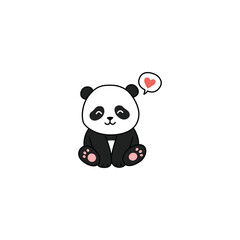 Naklejka premium An icon of a cute cartoon panda sitting with a heart symbol and question mark above its head, symbolizing love, affection, and curiosity about emotions.