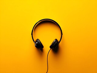 Headphones on vibrant yellow background