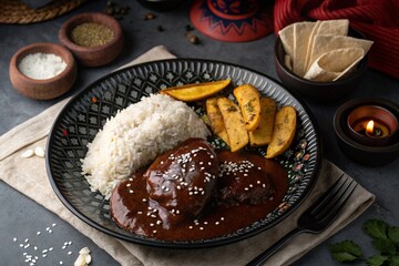 Delectable Mole Poblano with Rice and Sweet Potatoes A Traditional Mexican Dish