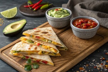 Delicious Quesadillas with Avocado, Salsa, and Guacamole