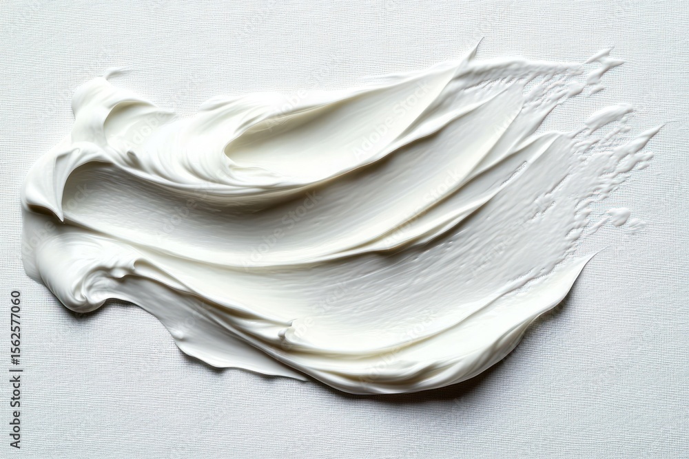Poster smooth creamy white substance spread artistically on textured white surface creating soft flowing pa