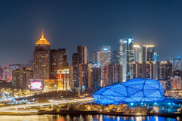 Night view of Olympic Sports Center in Hunnan District, Shenyang, Liaoning, China