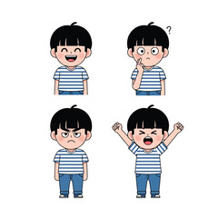 Cartoon boy character illustrations displaying various emotions.