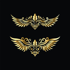 Obraz premium Vector set of gold vintage frames. Elegant element for design in Eastern style, place for text. Floral golden border. Lace illustration for invitations and greeting cards.