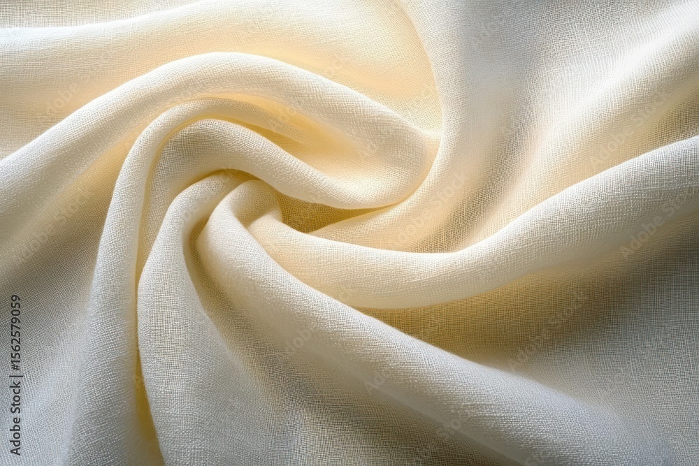 Poster soft cream-colored fabric with fine woven texture gently twist-folded creating smooth, flowing curve