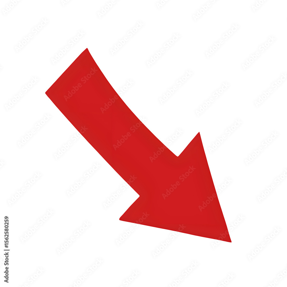 Poster bold red arrow pointing downwards and to the right on a transparent background