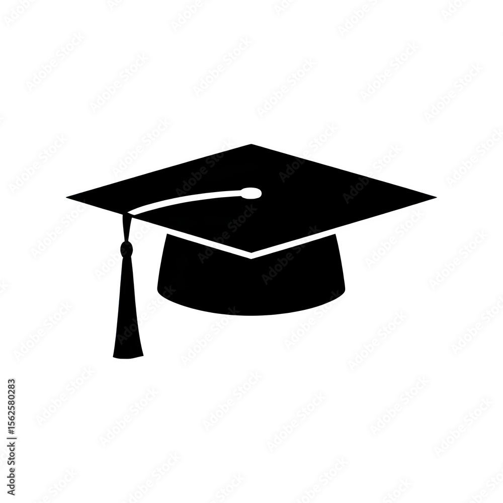 Poster simple outline drawing of a graduation cap with a tassel on a transparent background