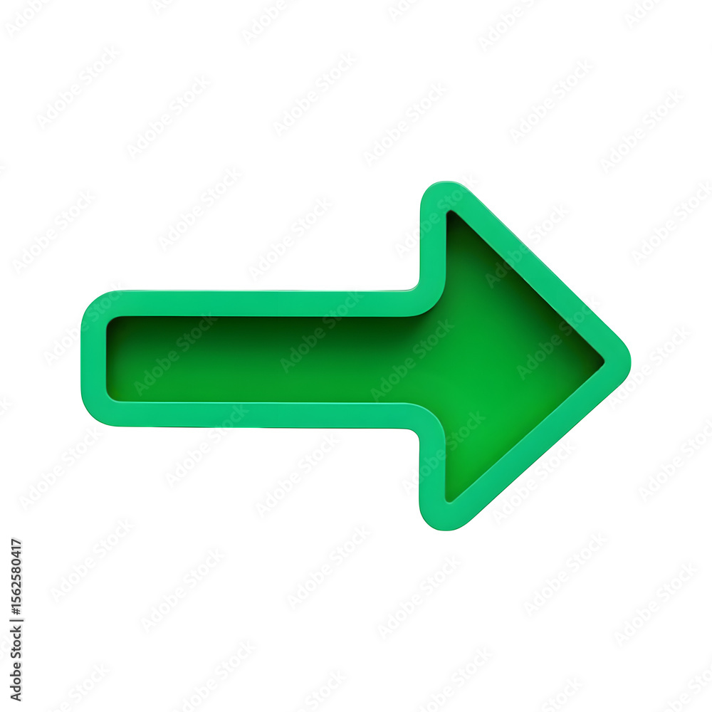 Poster a bright green arrow pointing to the right with a subtle shadow effect transparent background