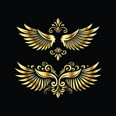 Obraz premium Vector set of gold vintage frames. Elegant element for design in Eastern style, place for text. Floral golden border. Lace illustration for invitations and greeting cards.