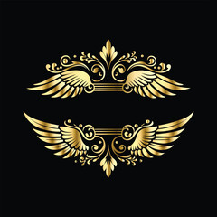 Fototapeta premium Vector set of gold vintage frames. Elegant element for design in Eastern style, place for text. Floral golden border. Lace illustration for invitations and greeting cards.