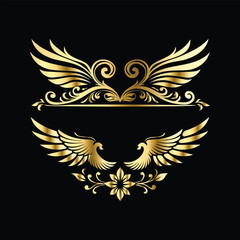 Fototapeta premium Vector set of gold vintage frames. Elegant element for design in Eastern style, place for text. Floral golden border. Lace illustration for invitations and greeting cards.