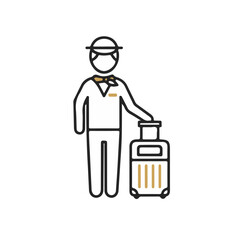 Hotel staff assisting with luggage in a minimalist outline style  
