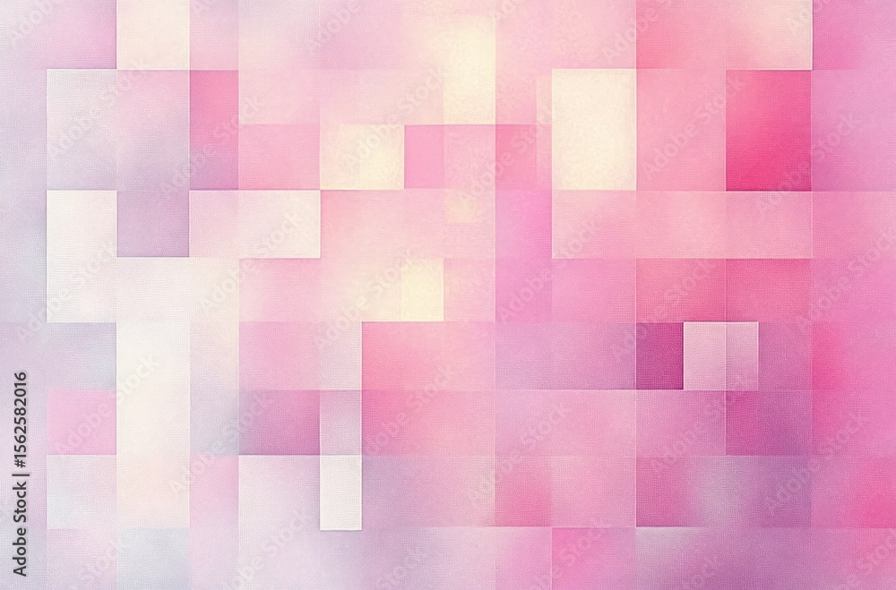 Poster abstract geometric pattern composed of overlapping translucent pastel pink, purple, and cream square