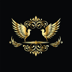 Fototapeta premium Vector set of gold vintage frames. Elegant element for design in Eastern style, place for text. Floral golden border. Lace illustration for invitations and greeting cards.