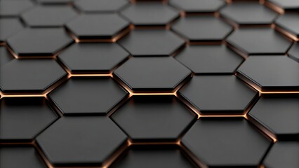 Close up of a dark gray honeycomb pattern with orange glowing lines in between cells