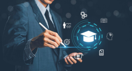 Education, E-learning technology concept. AI and machine learning enhance personalized learning....