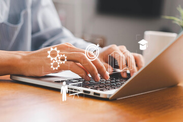 Education, E-learning technology concept. AI and machine learning enhance personalized learning. Technology course, business training. E-learning, online education, education, internet learning.