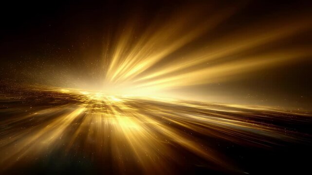 A striking image featuring luminous rays of golden light streaming from a central point casting a mesmerizing glow against the deep darkness evoking a sense of celestial beauty and