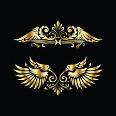 Obraz premium Gold floral round frame on black background. Vector design element for greeting card, wedding invitation, save the date card. Vintage gold floral round frame. Luxury design element. Vector illustrati 