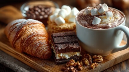 A delightful display of sweet treats and hot chocolate