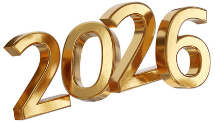 year 2026 golden symbol, 3d-illustration