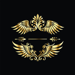 Obraz premium Gold floral round frame on black background. Vector design element for greeting card, wedding invitation, save the date card. Vintage gold floral round frame. Luxury design element. Vector illustrati 