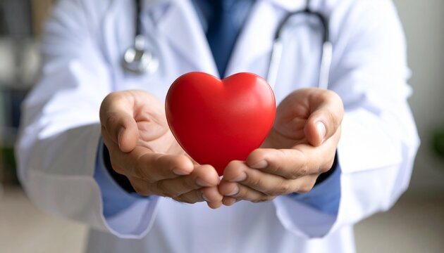 doctor hands giving a red heart, health care, organ donation, family life insurance, world heart day, world health day, praying concept.