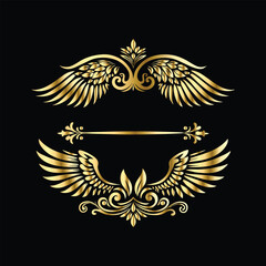 Fototapeta premium Gold floral round frame on black background. Vector design element for greeting card, wedding invitation, save the date card. Vintage gold floral round frame. Luxury design element. Vector illustrati 