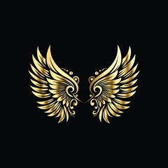 Gold floral round frame on black background. Vector design element for greeting card, wedding invitation, save the date card. Vintage gold floral round frame. Luxury design element. Vector illustrati
