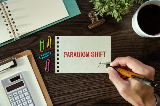 There is word card with the word Paradigm Shift. It is as an eye-catching image.
