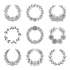 Unique and high quality Floral wreath line icon set