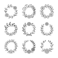 Obraz premium Unique and high quality Floral wreath line icon set