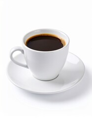 Naklejka premium A hot cup of coffee on a white backdrop. 