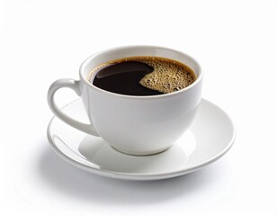 Fototapeta premium A hot cup of coffee on a white backdrop. 