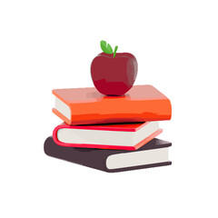 Stack of Books with Red Apple Education, Knowledge, and Learning Concept