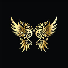 Fototapeta premium Gold floral round frame on black background. Vector design element for greeting card, wedding invitation, save the date card. Vintage gold floral round frame. Luxury design element. Vector illustrati 