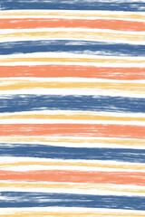 Hand Drawn Horizontal Brush Stroke Pattern in Blue, Orange, and Yellow