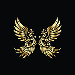 Gold floral round frame on black background. Vector design element for greeting card, wedding invitation, save the date card. Vintage gold floral round frame. Luxury design element. Vector illustrati
