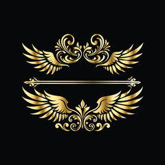 Fototapeta premium Gold floral round frame on black background. Vector design element for greeting card, wedding invitation, save the date card. Vintage gold floral round frame. Luxury design element. Vector illustrati 