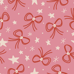Christmas Bows Pattern Retro Background Christmas Seamless Pattern
