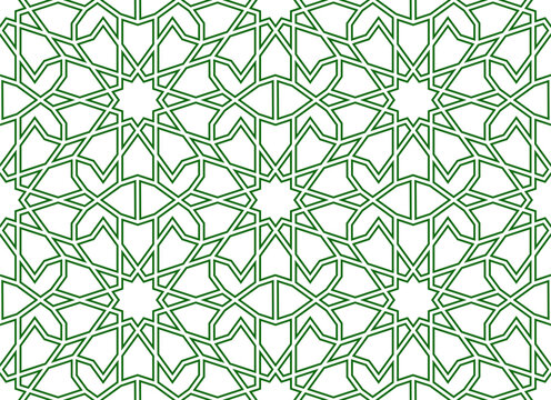 Seamless pattern of geometric Islamic background. Geometric outline texture on white background. Beautiful middle eastern pattern for design element.	