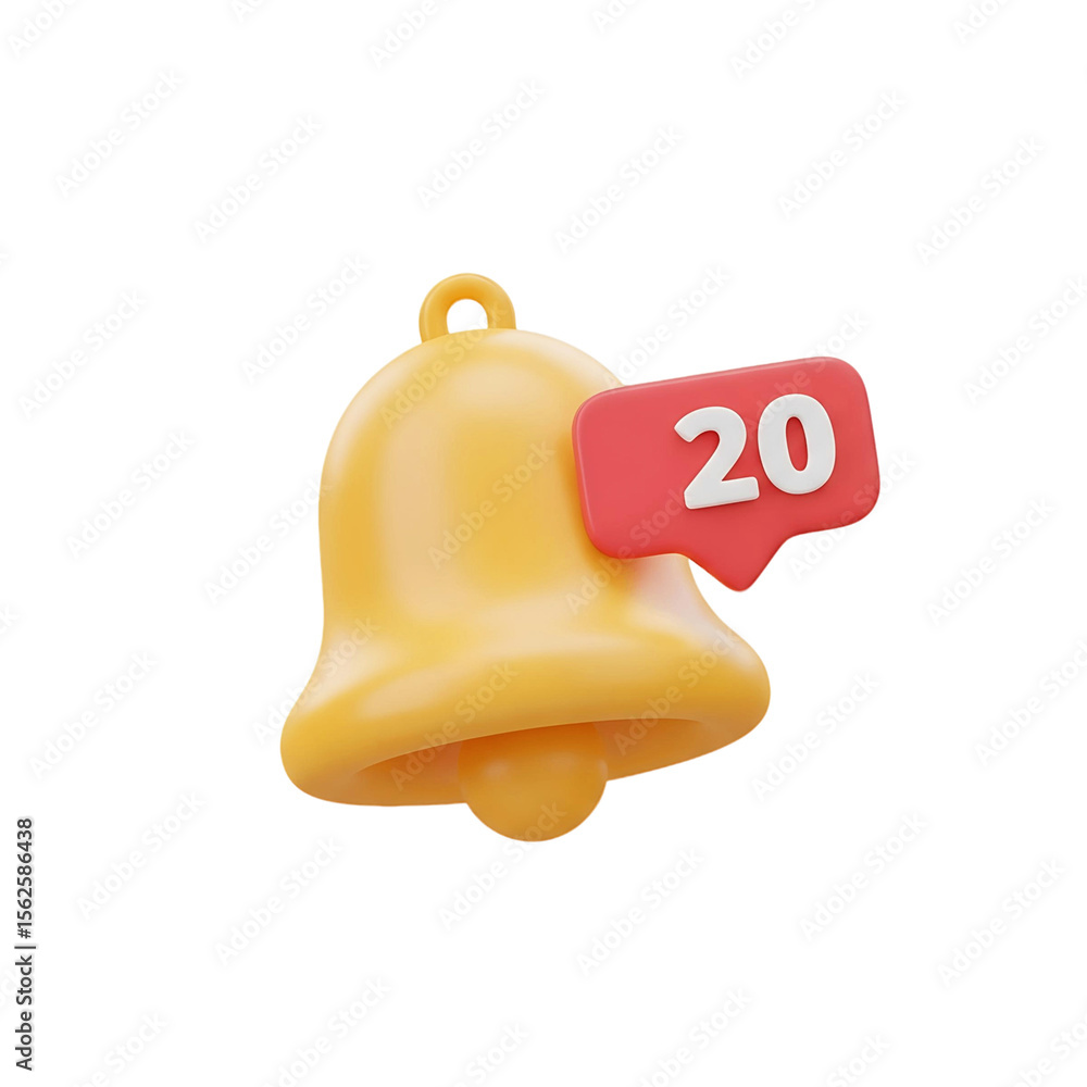 Aufkleber a golden notification bell with a red counter showing the number twenty floating in the air space on